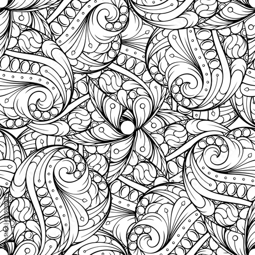 Seamless abstract floral pattern. Hand drawn symmetrical swirling ornaments