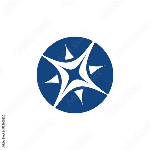This image is a logo design of a star in white on a blue round shape. The logo looks nice on a white background.