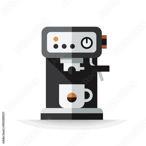 Modern Espresso Machine with Cup, Flat Design Icon