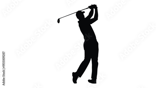 A black silhouette of a person playing golf isolated on white background, Vector