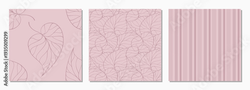 Hand drawn botanical seamless patterns. Dusty rose leaf set