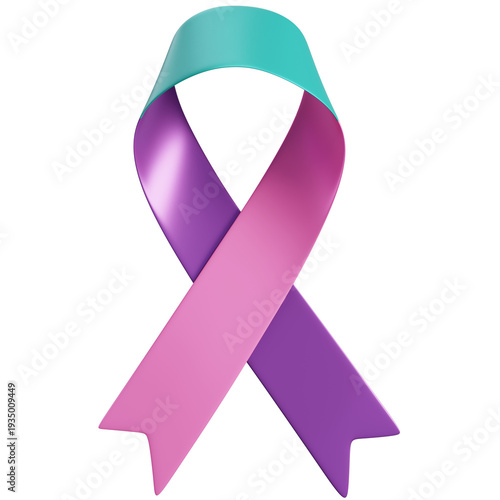 Pink, Teal and Purple Ribbon Symbol of Thyroid Awareness. The Combination Represents Hope and Healing