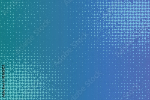 A serene blue and purple gradient background displays a dynamic halftone dot pattern across its entire surface