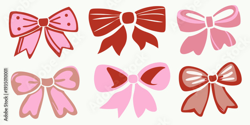 Collection of colorful hand drawn style bows in varying shades