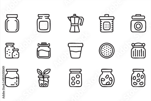 Kitchen Jar and Coffee Container Outline Icon Collection