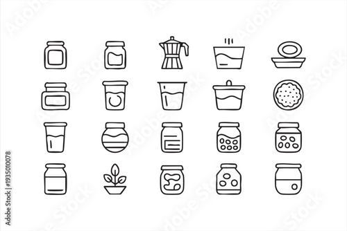 Glass Jar and Coffee Canister Line Icons for Packaging Design