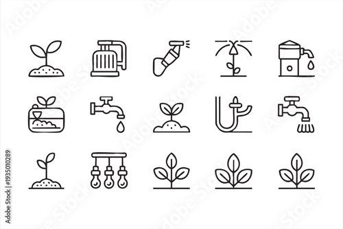 Irrigation and Garden Care Line Icons Set for Agriculture Design
