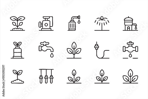 Outline Gardening and Watering System Icon Collection Vector