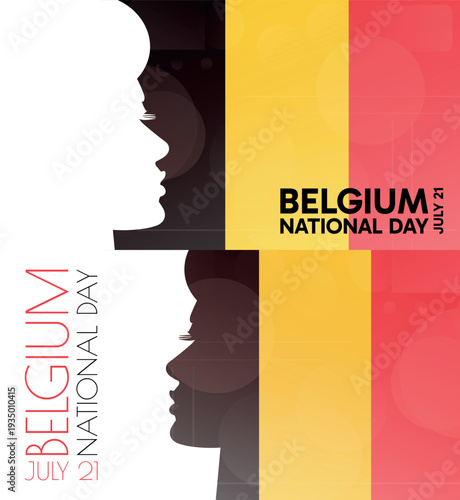 Belgium National Day banner pack. Vector illustration with flag colors, person silhouette for web panel, event, social media post. Patriotic celebration backdrop, background