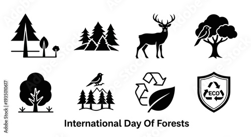 Black Forest Silhouette Icons for Environmental Conservation Awareness
