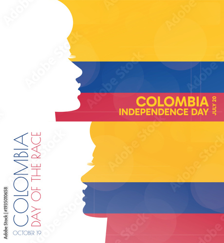 Colombia Independence Day banner pack. Vector illustration with flag colors, person silhouette for web panel, event, social media post. Patriotic celebration backdrop, background