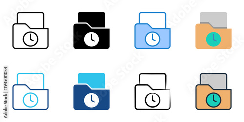 Recent files icons set multiple style collection. Editable stroke 
