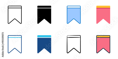 Bookmarking icons set multiple style collection. Editable stroke 
