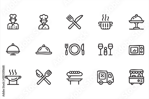 Restaurant and Cooking Line Icons Set for Food Service Design