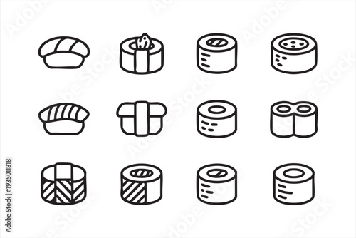 Minimal Sushi Vector Icons for Asian Cuisine Menu Design