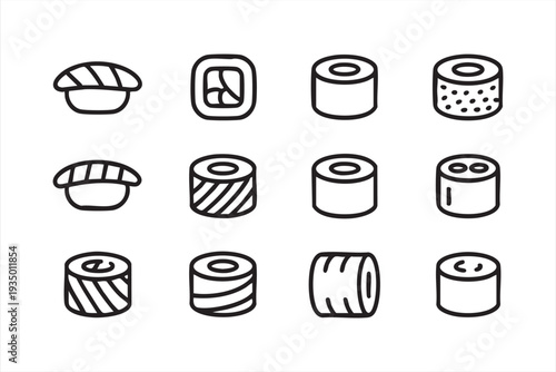 Sushi and Japanese Food Line Icon Set for Restaurant Branding