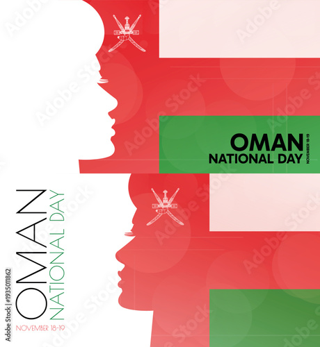 Oman National Day banner pack. Vector illustration with flag colors, person silhouette for web panel, event, social media post. Patriotic celebration backdrop, background