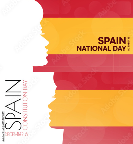 Spain National, Constitution Day banner pack. Vector illustration with flag colors, person silhouette for web panel, event, social media post. Patriotic celebration backdrop, background