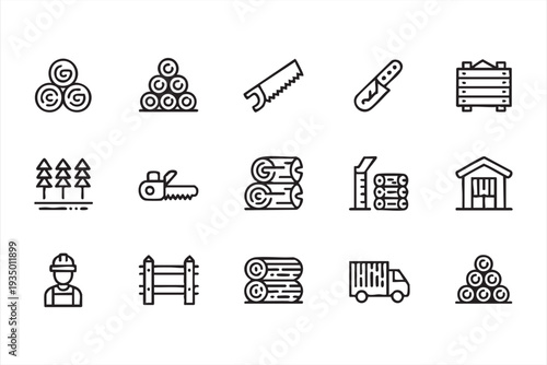 Forestry and Timber Line Icon Set for Industrial Applications