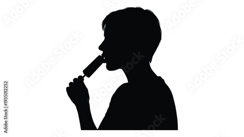 A man in silhouette brushing his teeth isolated on white background, Vector