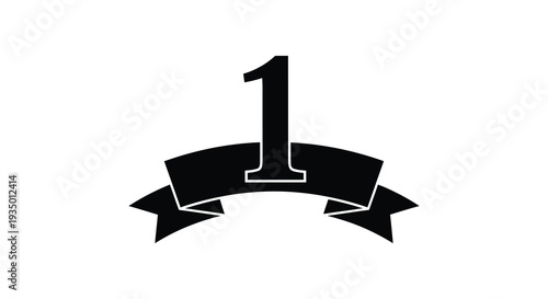 A striking black graphic depicts the number one with a ribbon banner below a bold silhouette high quality