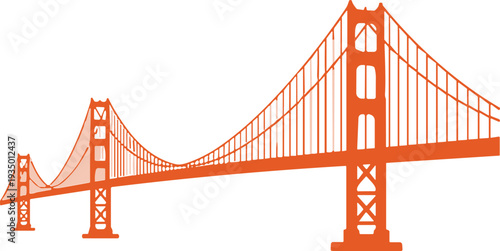 Golden Gate Bridge vector illustration, iconic suspension bridge landmark isolated on white background architectural design