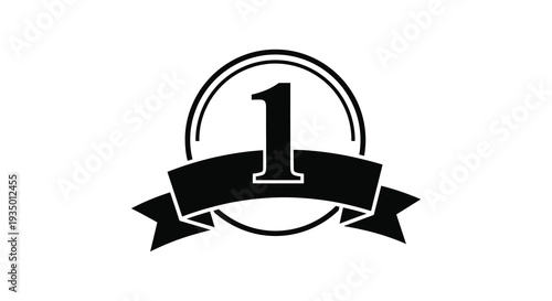 A bold black number one emblem within a circular ribbon design starkly presented as a silhouette high quality