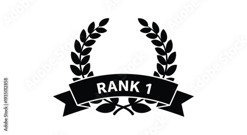 A black silhouette of a laurel wreath encircling a ribbon displaying rank 1 text silhouette high quality professional