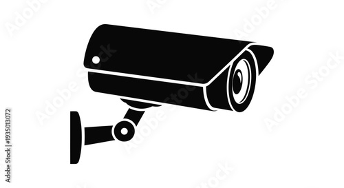 A stark black silhouette of a modern security camera mounted on a wall observing its surroundings silhouette