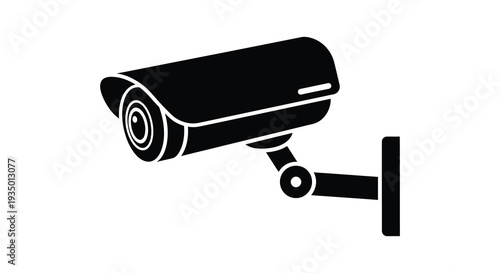 A stark black security camera illustration prominently displayed against a white backdrop showcasing a silhouette high quality professional