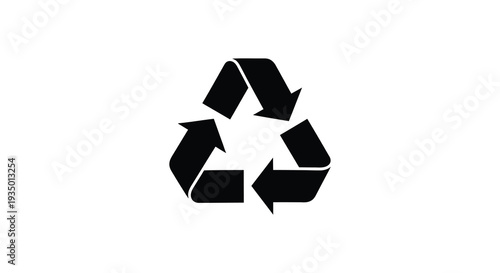 A stark black recycling symbol with three chasing arrows against a bright white background silhouette high quality professional