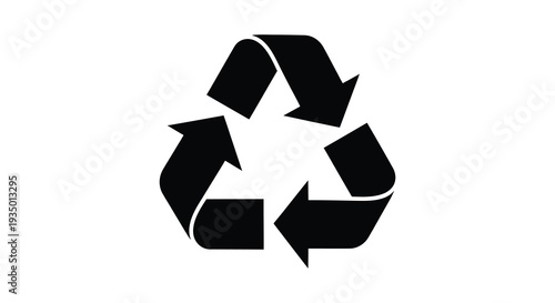 A stark black recycling symbol composed of three chasing arrows presented as a silhouette high quality professional detailed