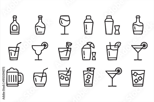 Clean Beverage Outline Icon Pack for Bar and Restaurant Use