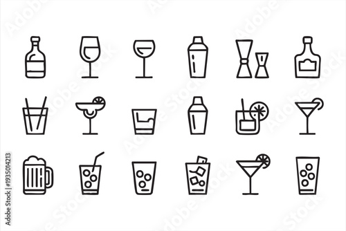 Minimal Cocktail Vector Icons for Mixology and Nightlife Concepts