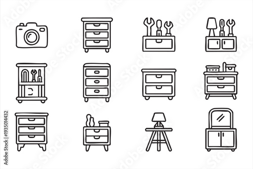 Minimal Home Furniture Outline Icons for Interior Design Projects