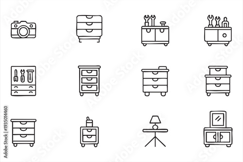 Household Storage and Cabinet Line Icon Collection