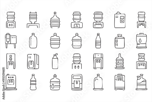Office and Home Water Cooler Minimal Outline Icons