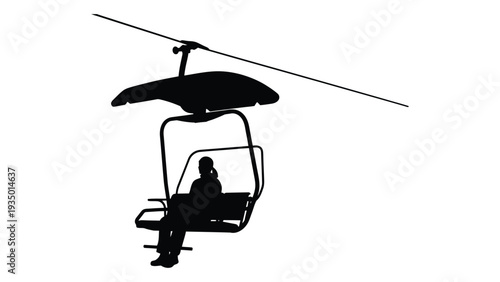 A person riding a ski lift chair in silhouette isolated on white background, Vector