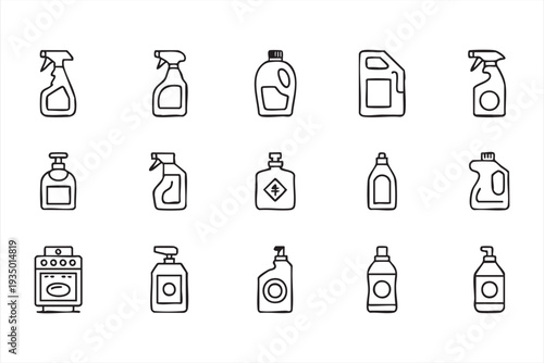 Detergent Spray and Sanitizer Line Icon Set