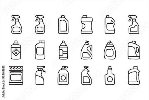 Kitchen and Bathroom Cleaning Supplies Minimal Outline Set