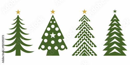 Four stylized christmas trees in varying green shades and designs