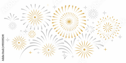 Golden and silver fireworks explode in a festive sparkling display