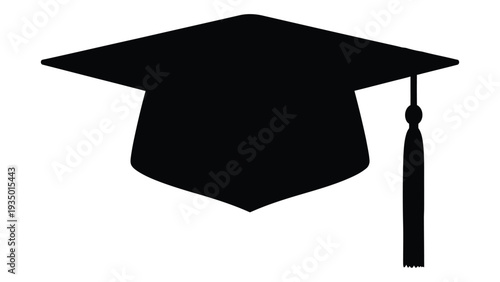 A black graduation cap with a tassel on the right side isolated on white background, Vector