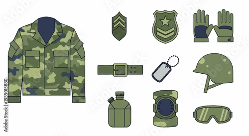 Military Uniform and Equipment Set for Soldiers.