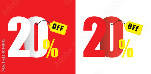 Two twenty percent off sale tags with red and white backgrounds 20 percent off discount
