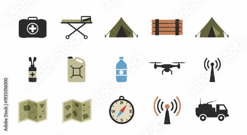 Camping and Survival Icons Set for Outdoor Adventure.