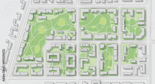 Modern Urban Master Plan with Residential Blocks, Green Parks & Streets. Architectural City Layout Blueprint for Sustainable Housing Development