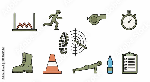Military Training Icons Set for Fitness and Discipline.