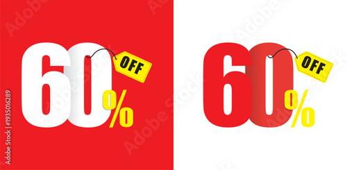 Sixty percent off sale tag with red background 60 percent off discount percentage