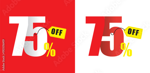 Seventy five percent off sale tag red white background 75 percent off discount label